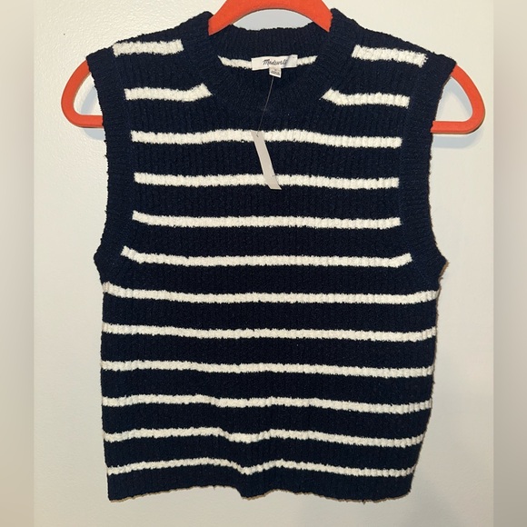 Madewell Sweaters - Madewell Navy and White Striped Fitted Sweater Knit Top